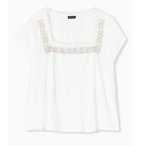 TORRID Crepe White floral Embroidered Top Ivory Sz 1X Plus Cottagecore Boho